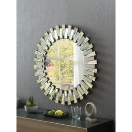 Yearn Faceted Bevelled Glass Round Wall Mirror, 90cm, Black/Clear - thumbnail 2