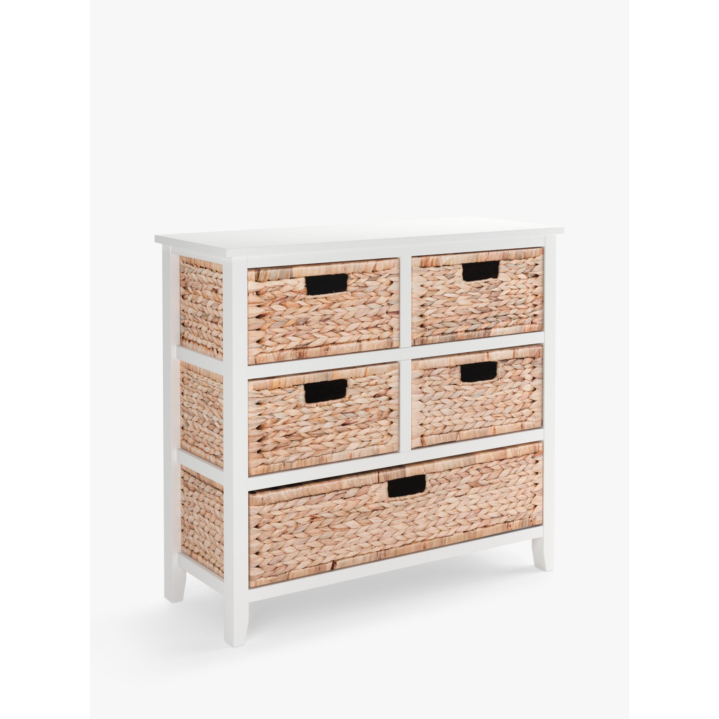 John Lewis Pine and Water Hyacinth 5 Drawer Storage Unit, White / Natural