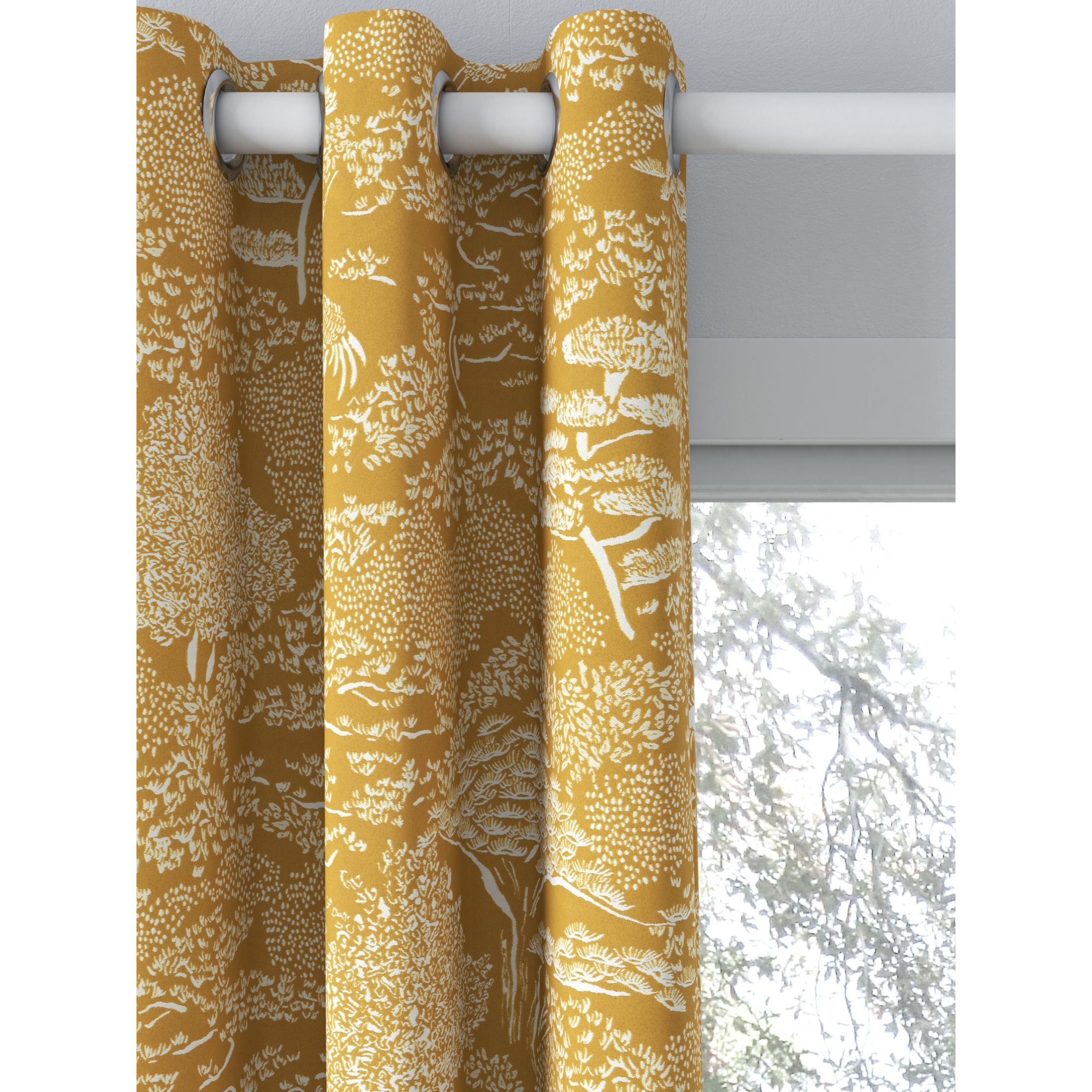 John Lewis Willow Landscape Pair Lined Eyelet Curtains, Gold