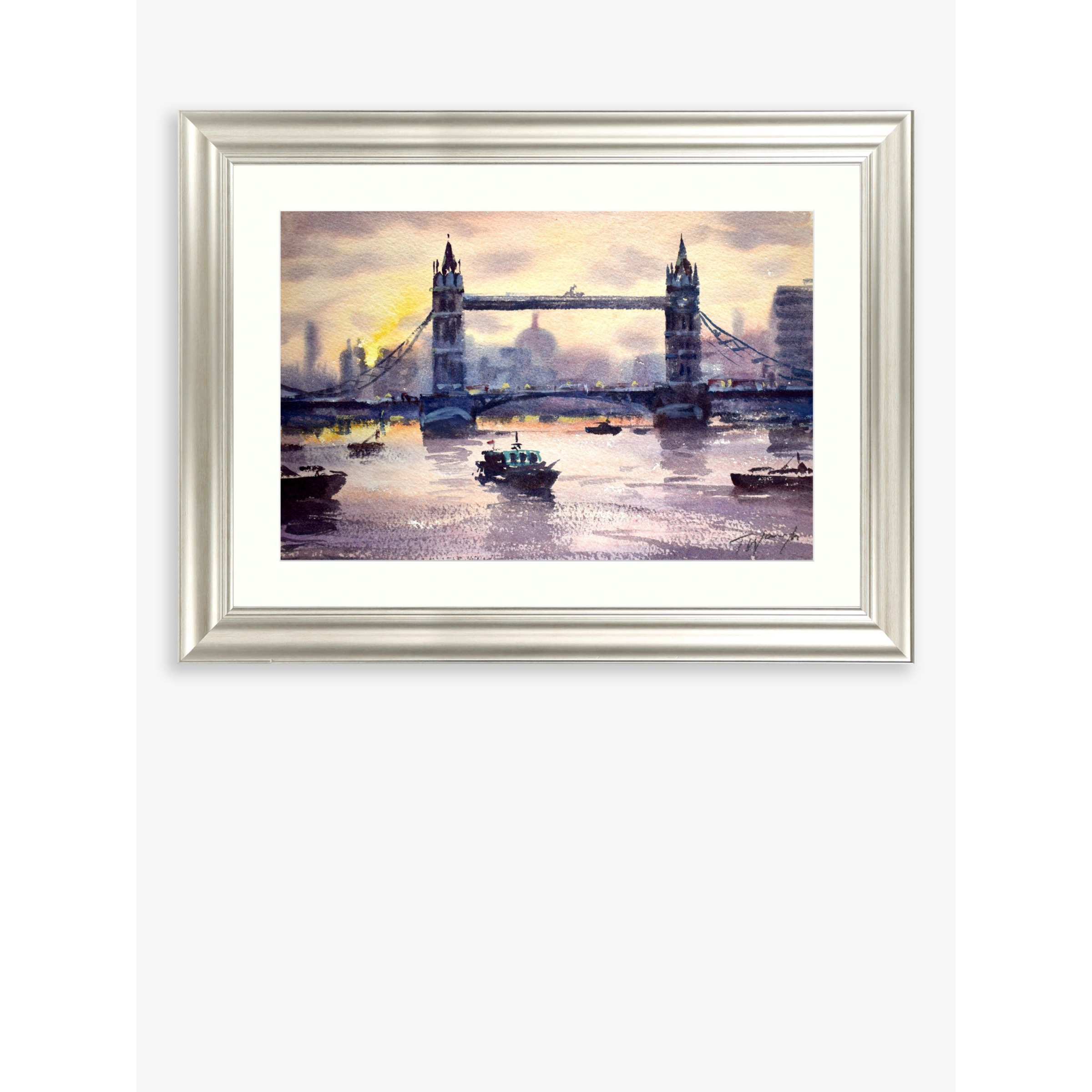 Trevor Waugh - Tower Bridge London Framed Print & Mount, 60.5 x 80.5cm, Purple/Multi