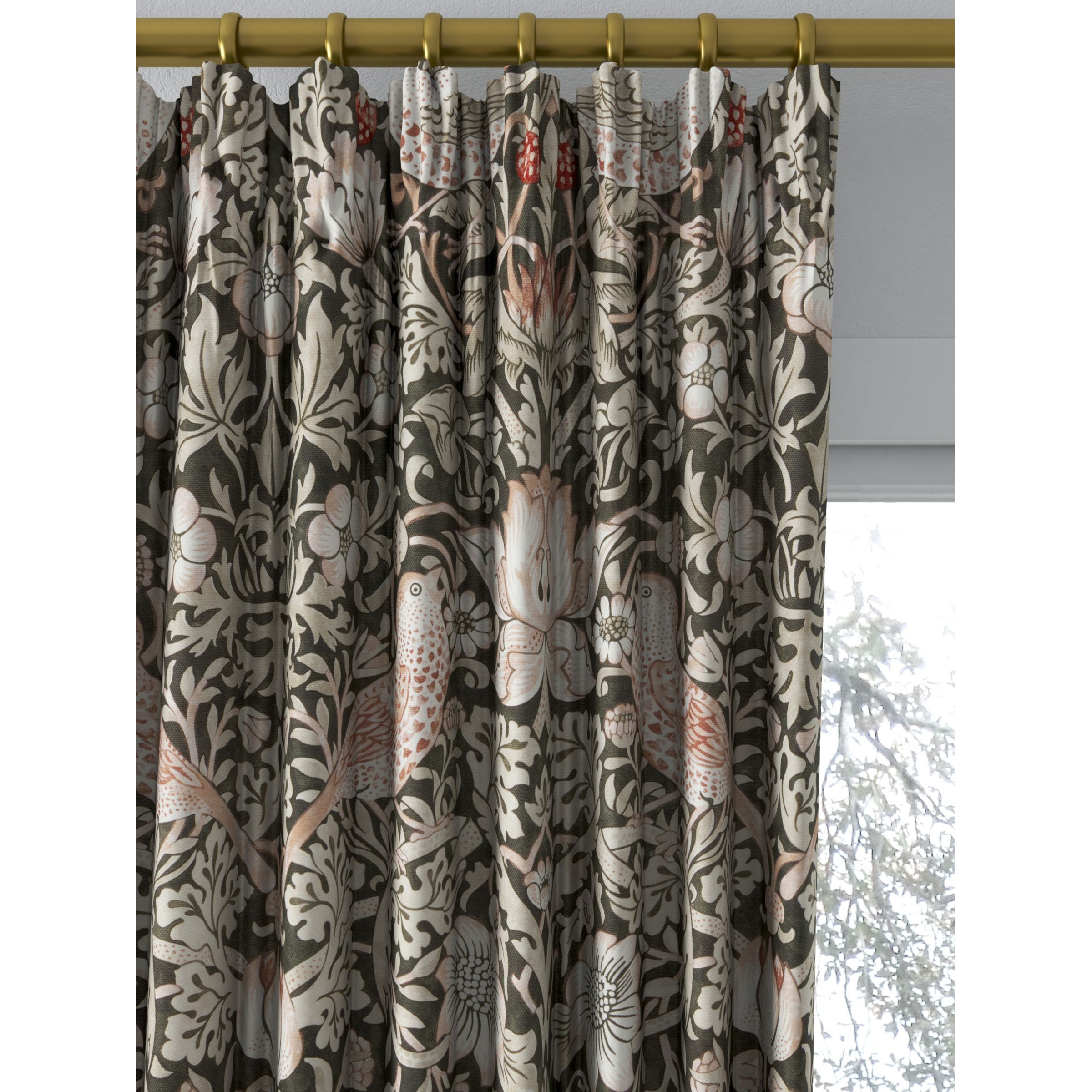 Morris & Co. Strawberry Thief Pair Lined Pencil Pleat Curtains, Charcoal/Pink - image 1