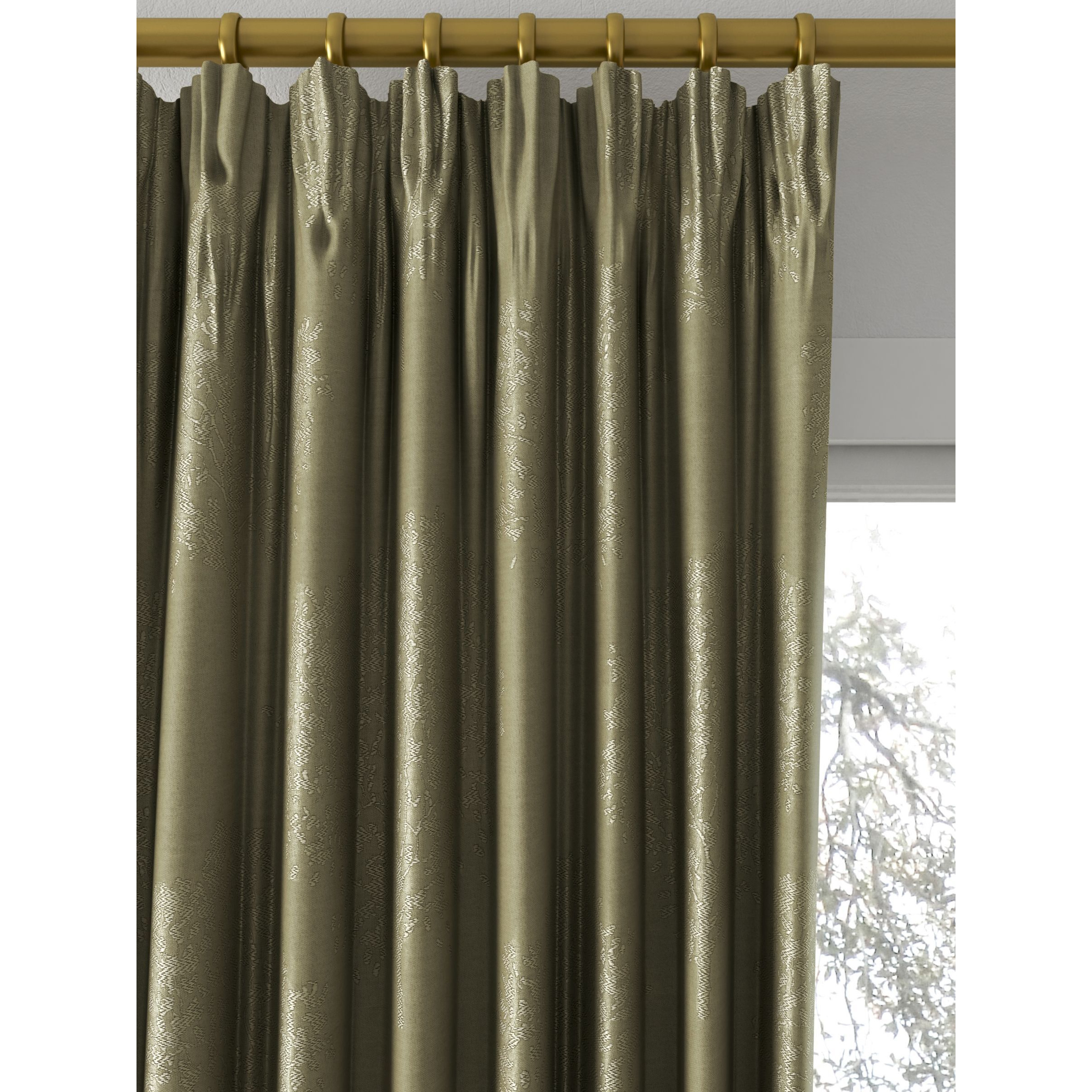 John Lewis Leckford Trees Tonal Weave Pair Lined Pencil Pleat Curtains, Loden Green - image 1
