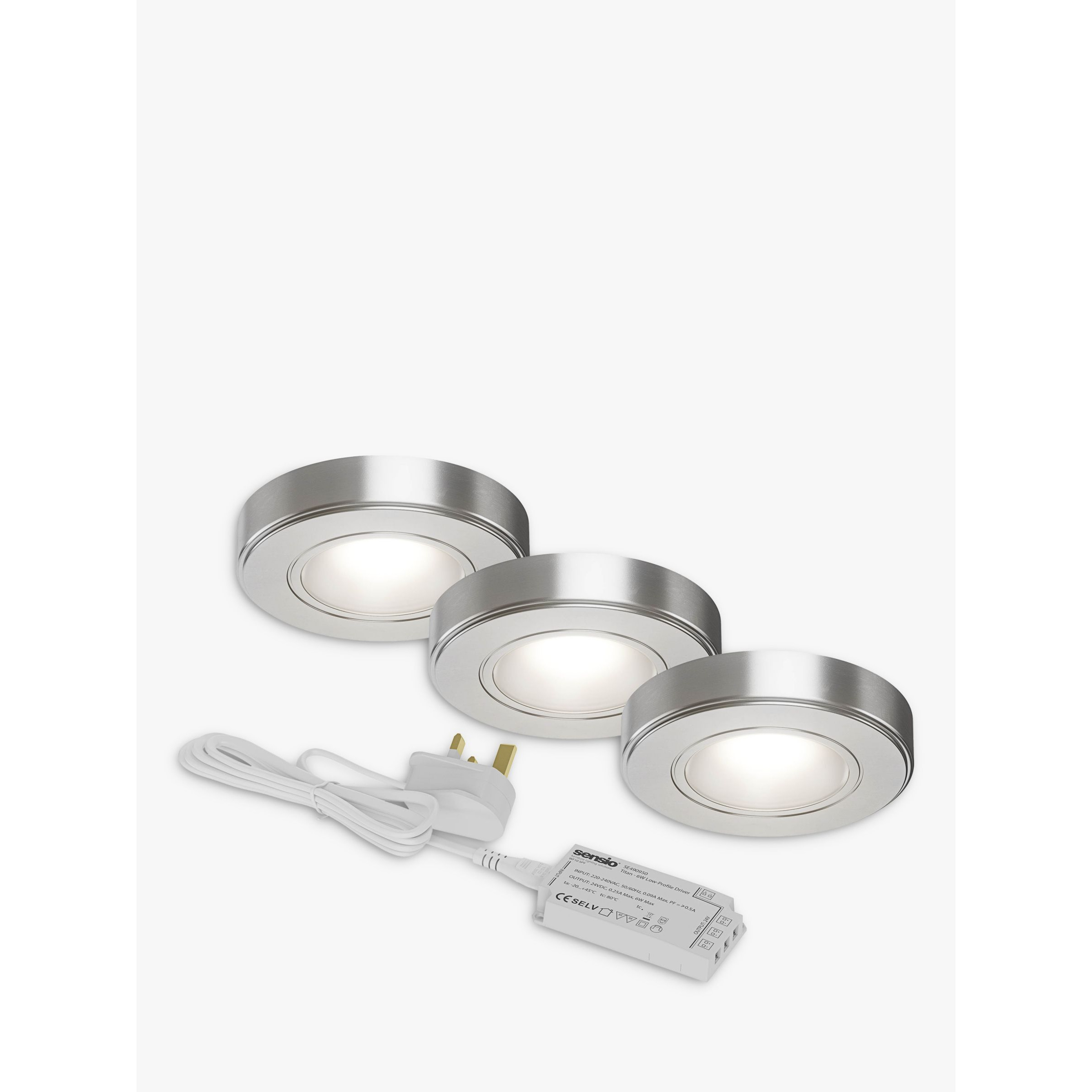 Sensio Zeta LED Under Kitchen Cabinet Spot Lights & Driver, Pack of 3, White/Stainless Steel