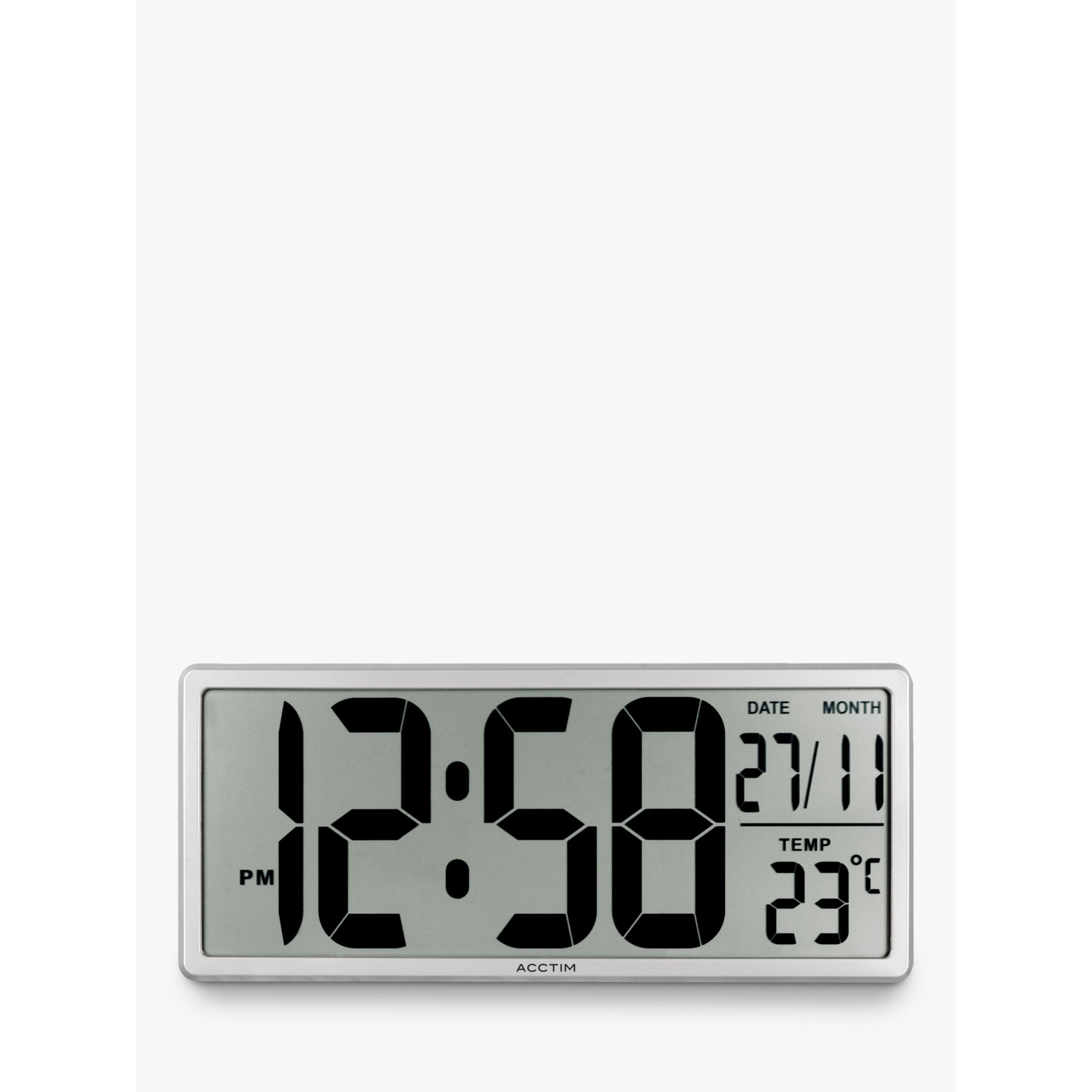 Acctim Datekeeper LCD Digital Wall Alarm Clock, Silver - image 1