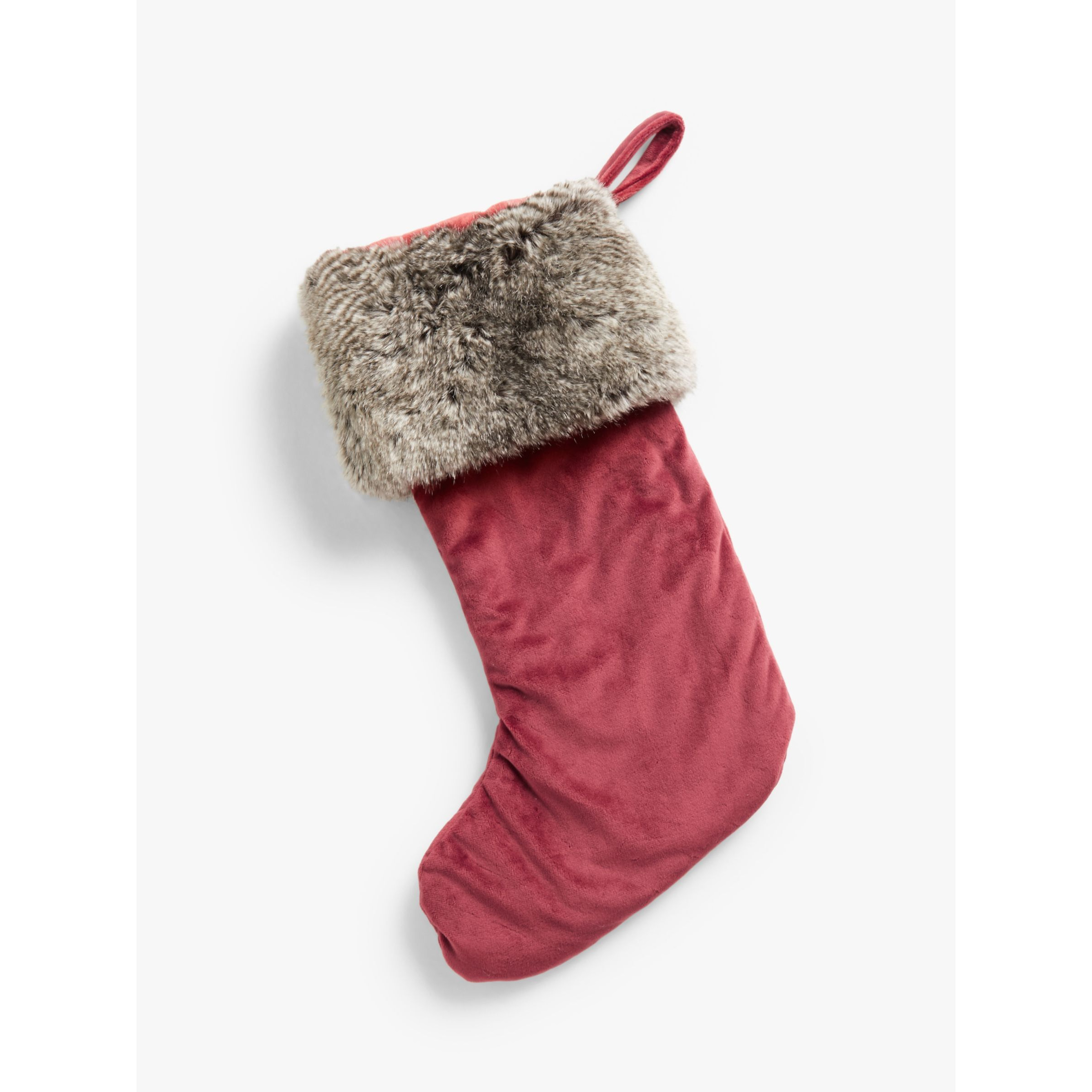 John Lewis & Partners Velvet Christmas Stocking With Faux Fur Trim, Red / White