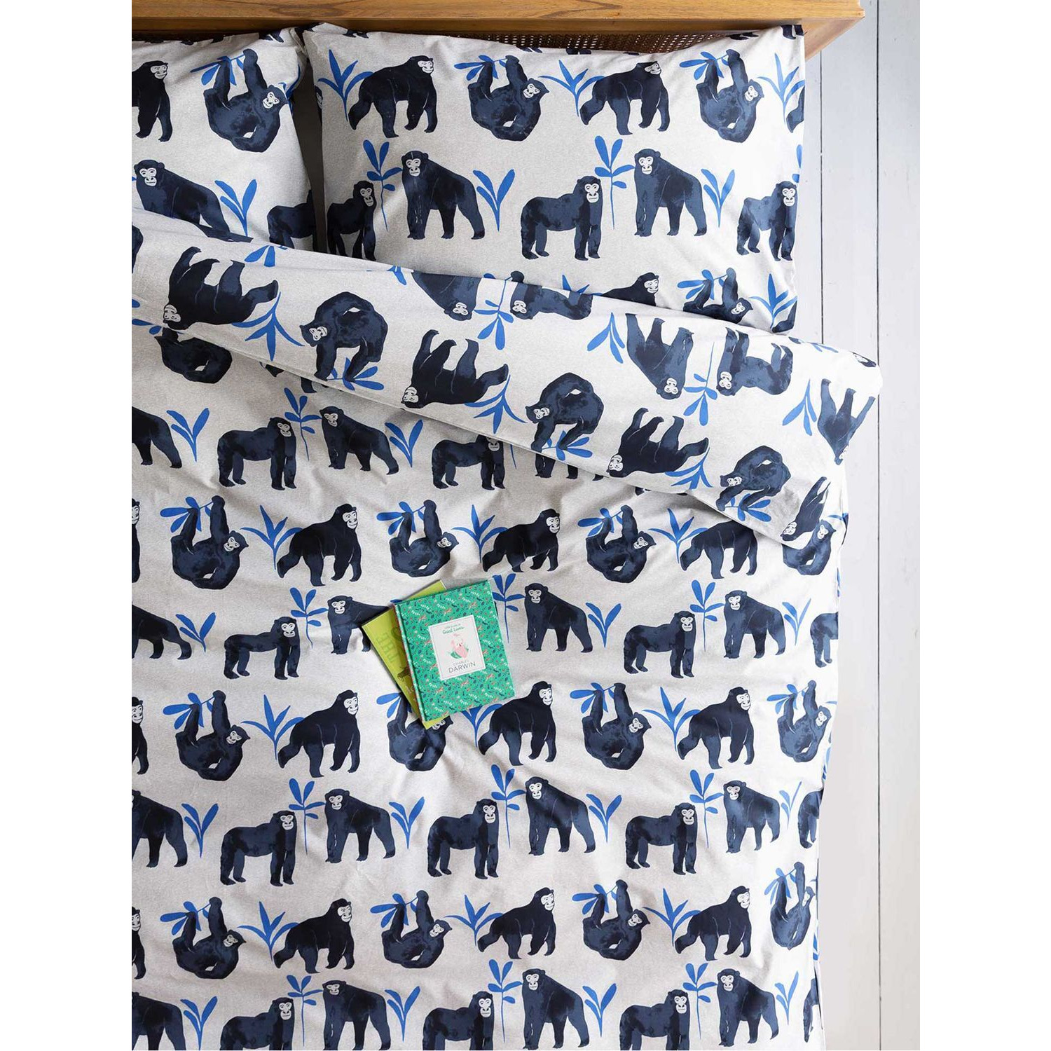 Anorak Organic Cotton Reversible Gorilla Duvet Cover and Pillowcase Set, Multi