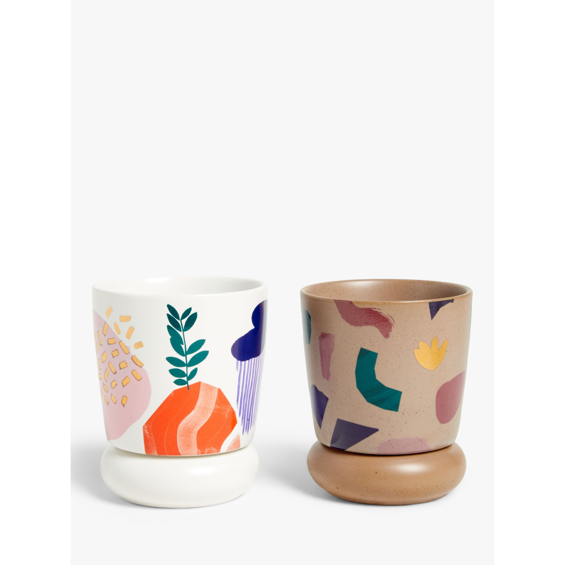 John Lewis Stoneware Geometric Planters, Set of 2