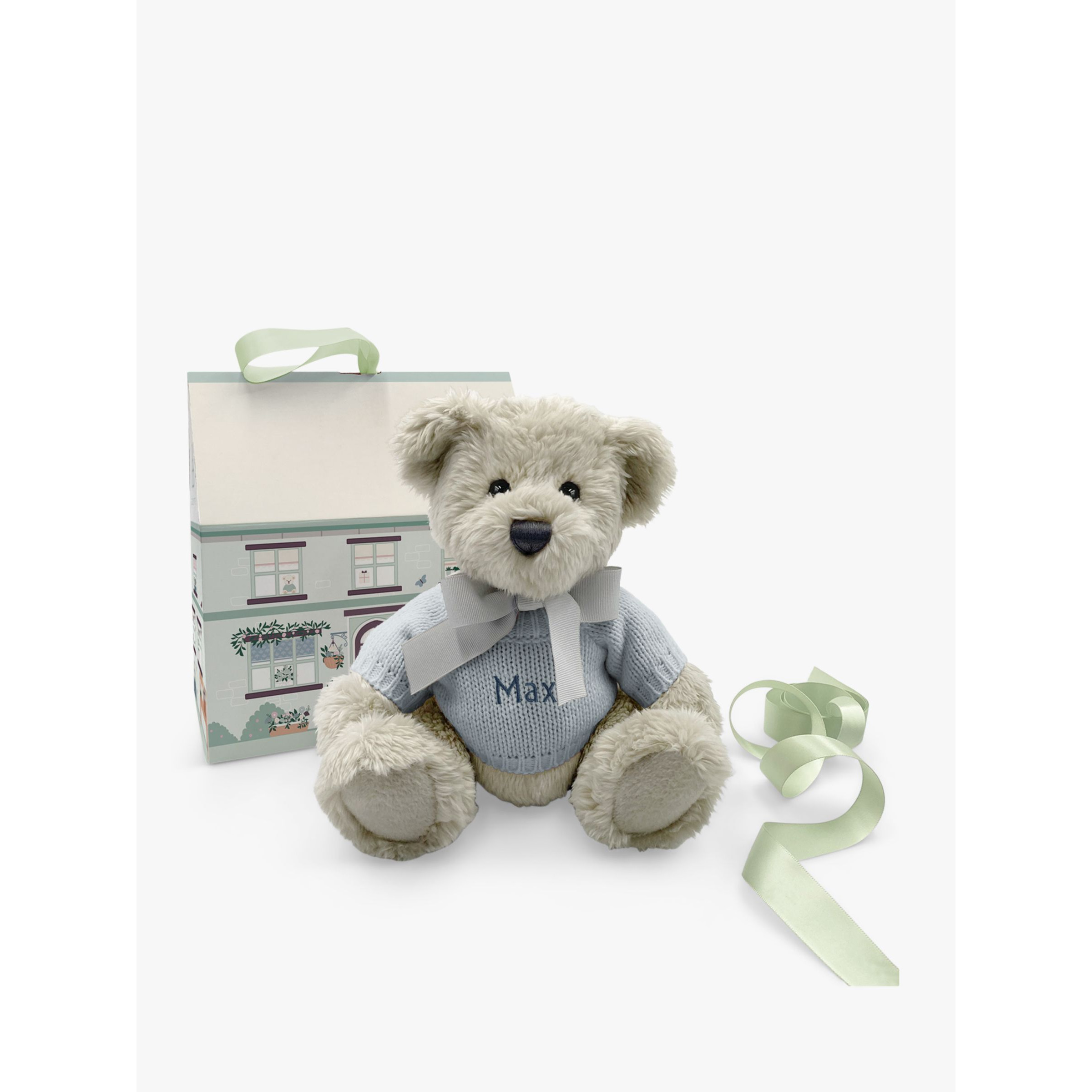 Babyblooms Personalised Berkeley Bear Soft Toy with Bear House Box, Light Blue - image 1