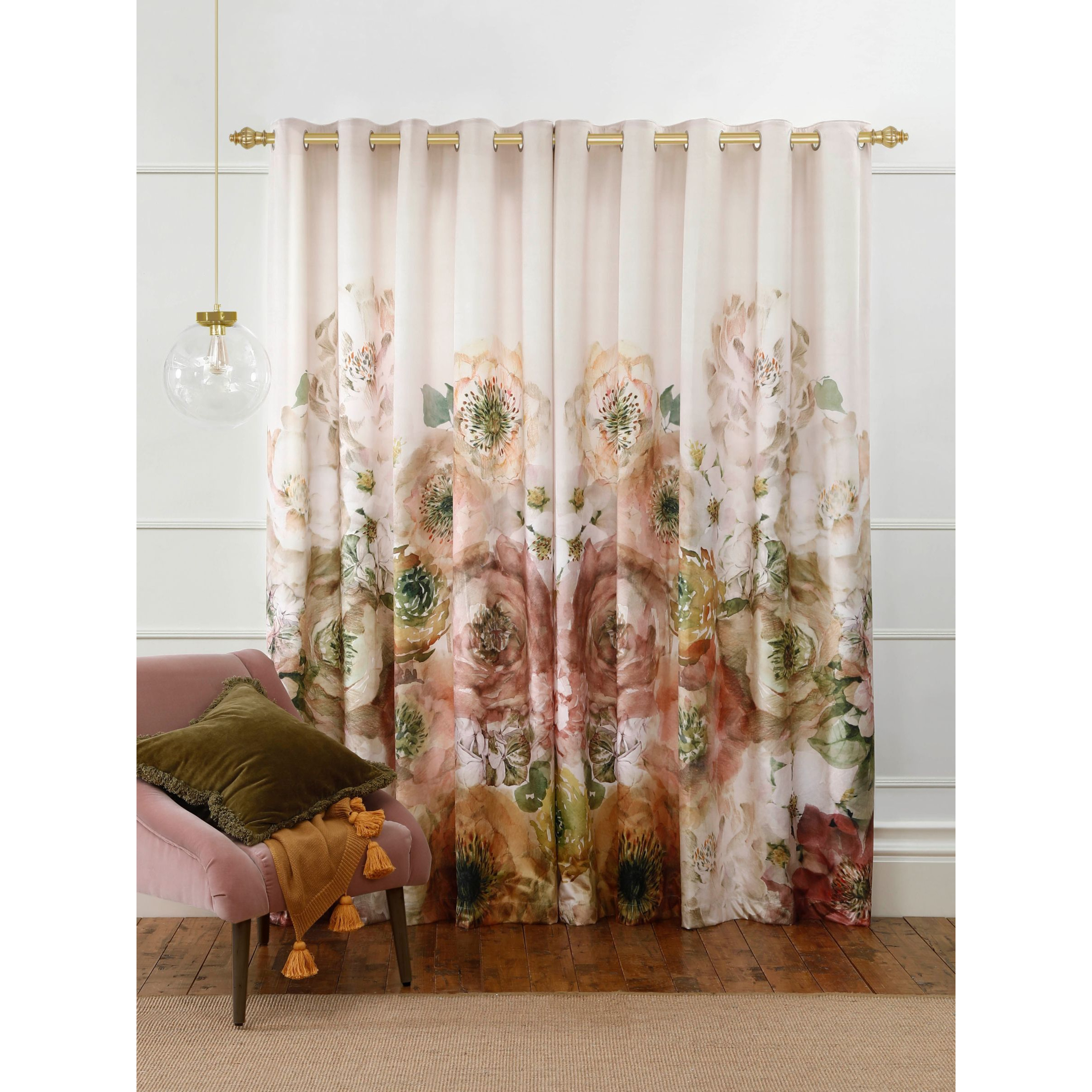 MM Linen Arlette Velvet Pair Lined Eyelet Curtains, Multi - image 1