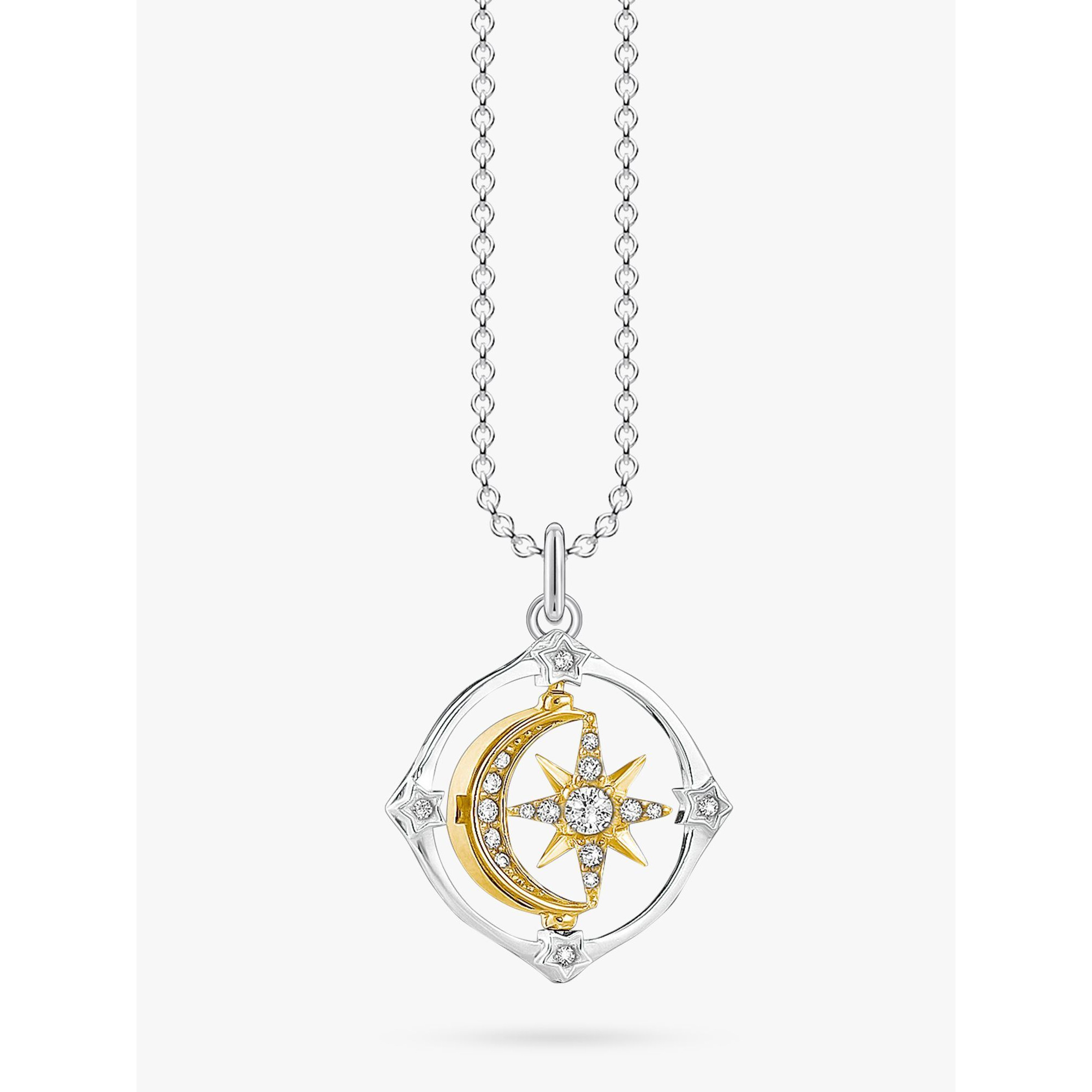 THOMAS SABO Cosmic Cubic Zirconia Star & Crescent Moon Rotating Pendant Necklace, Silver/Gold