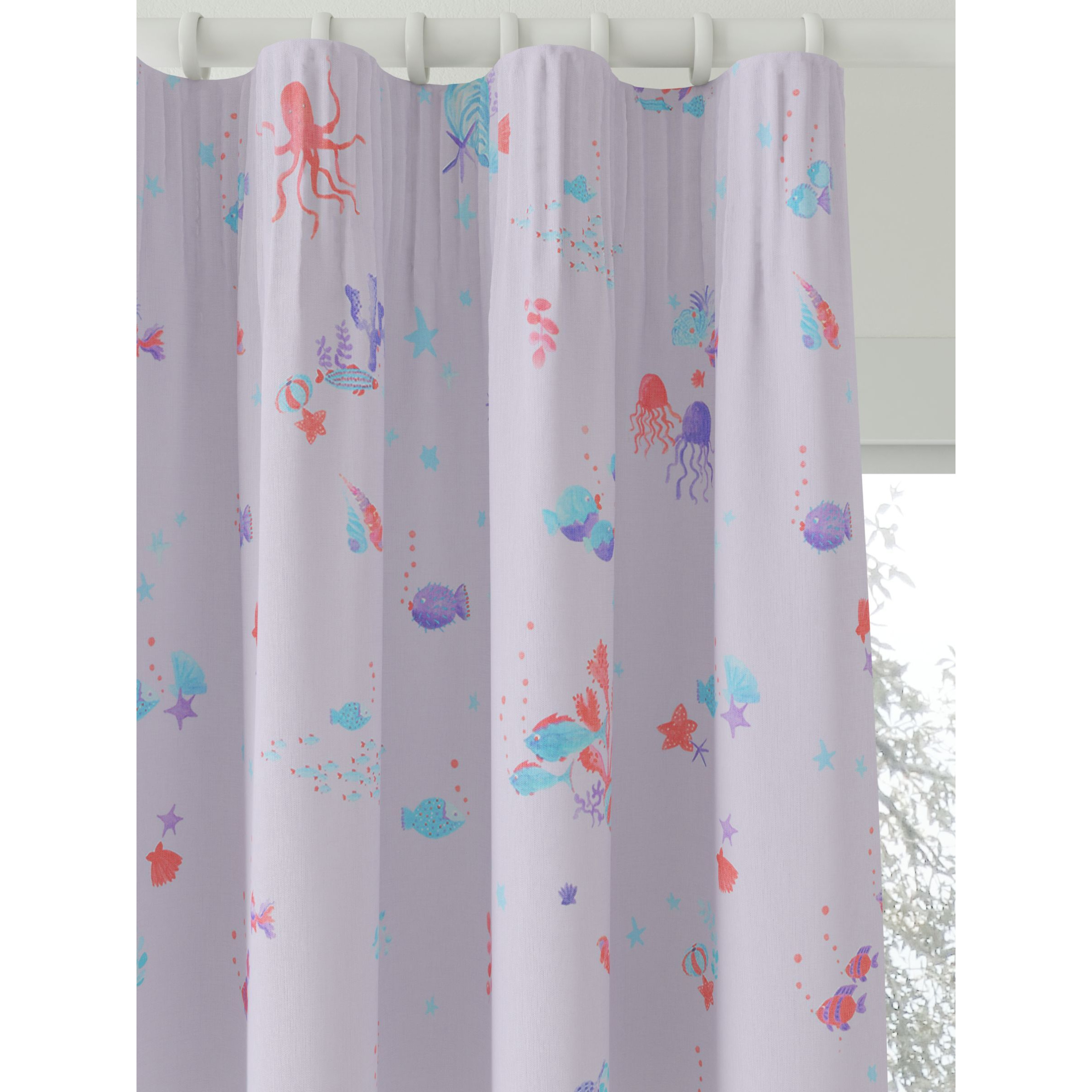 little home at John Lewis Mermaid Print Pencil Pleat Blackout Children's Curtains, Purple/Multi