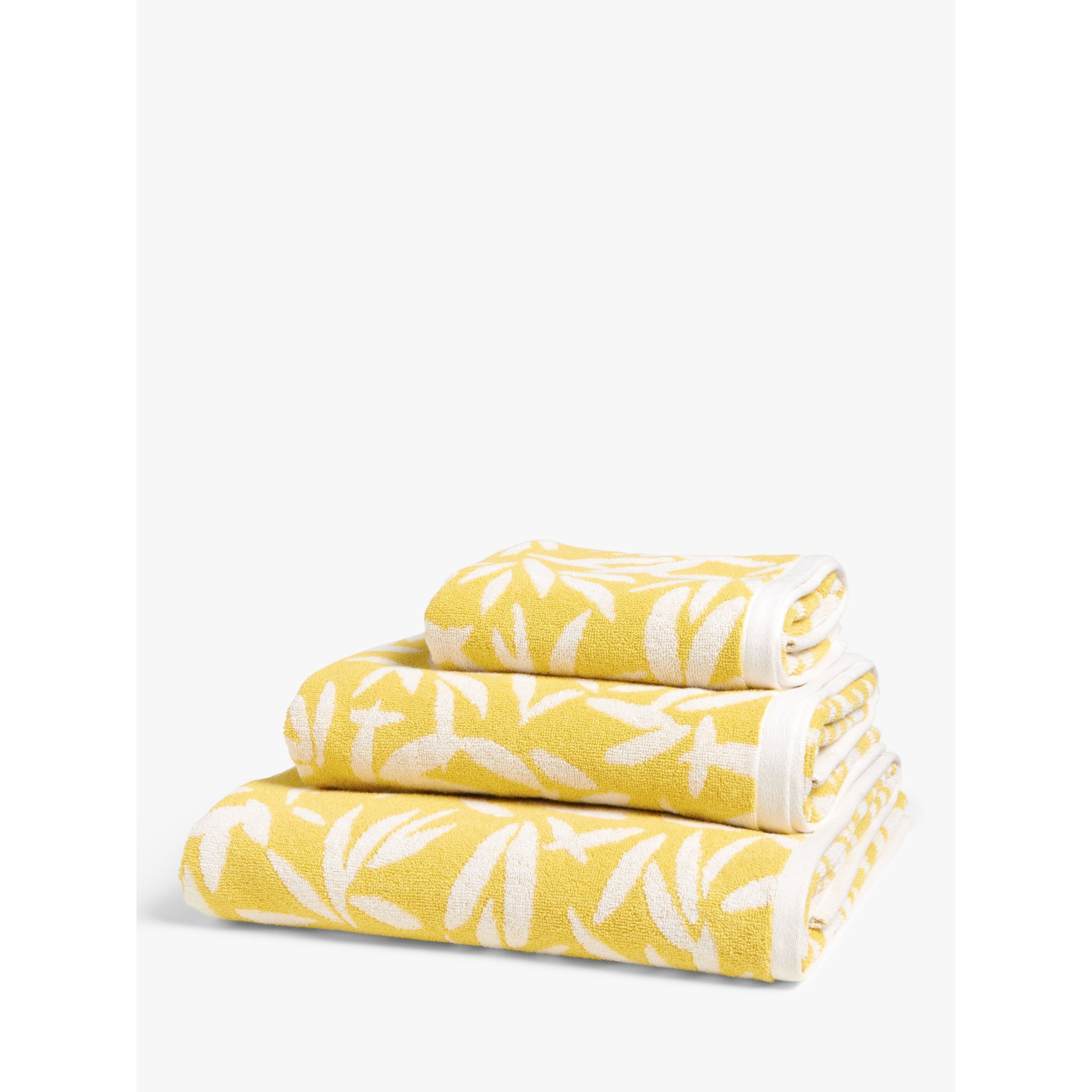 John Lewis ANYDAY Scattered Leaf Towels, Pollen Yellow