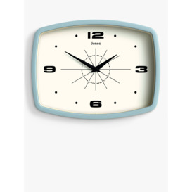Jones Clocks Movie Retro Analogue Wall Clock, 25cm, Clear Blue