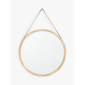 John Lewis ANYDAY Wood Frame Round Hanging Wall Mirror, 55cm, Natural - thumbnail 1