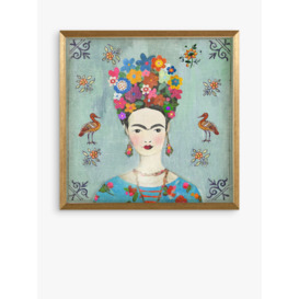 Aimee Wilson - Frida Kahlo Portrait Framed Print, 32 x 32cm, Blue/Gold