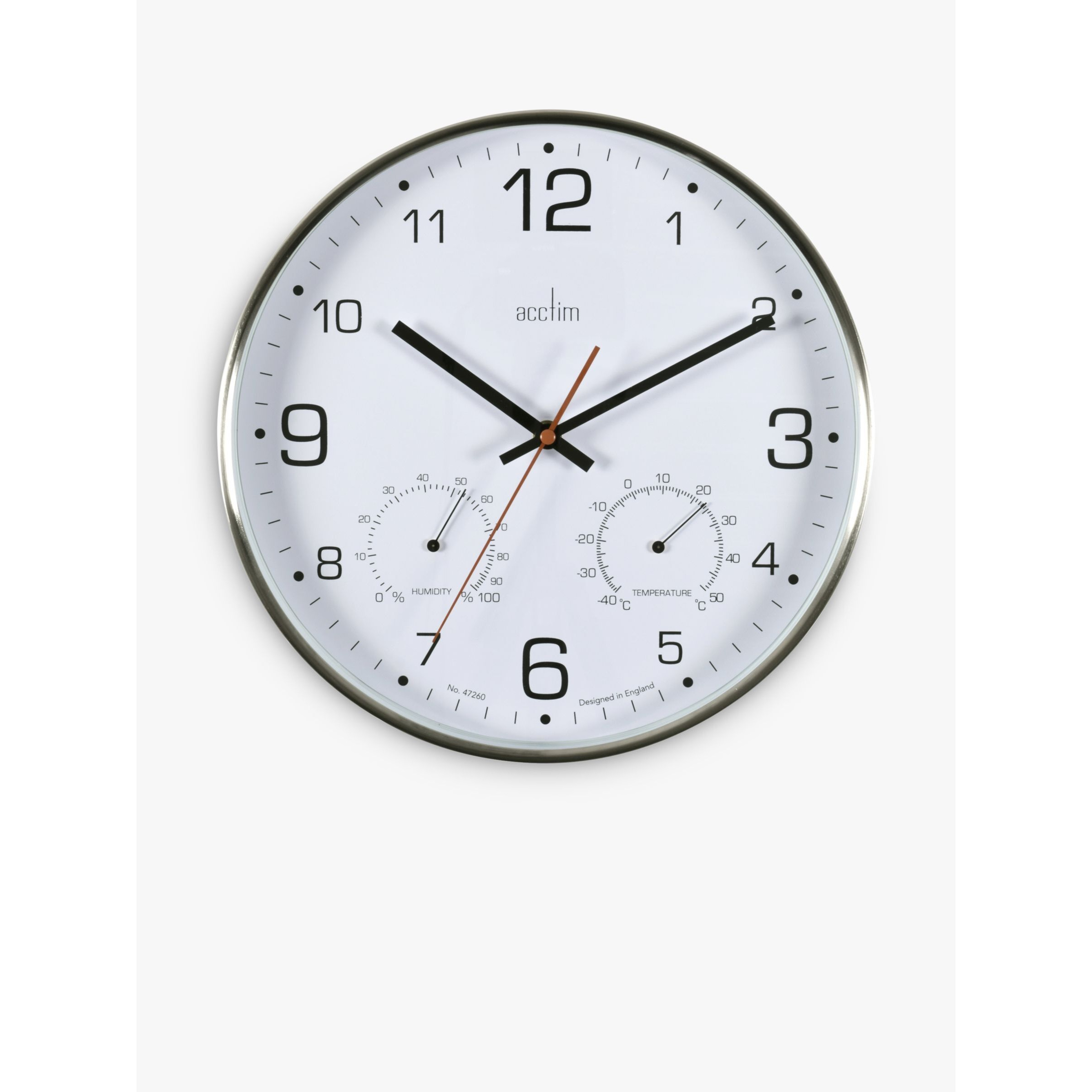 Acctim Komfort Analogue Non-Ticking Sweep Quartz Wall Clock, 30.5cm, Silver - image 1