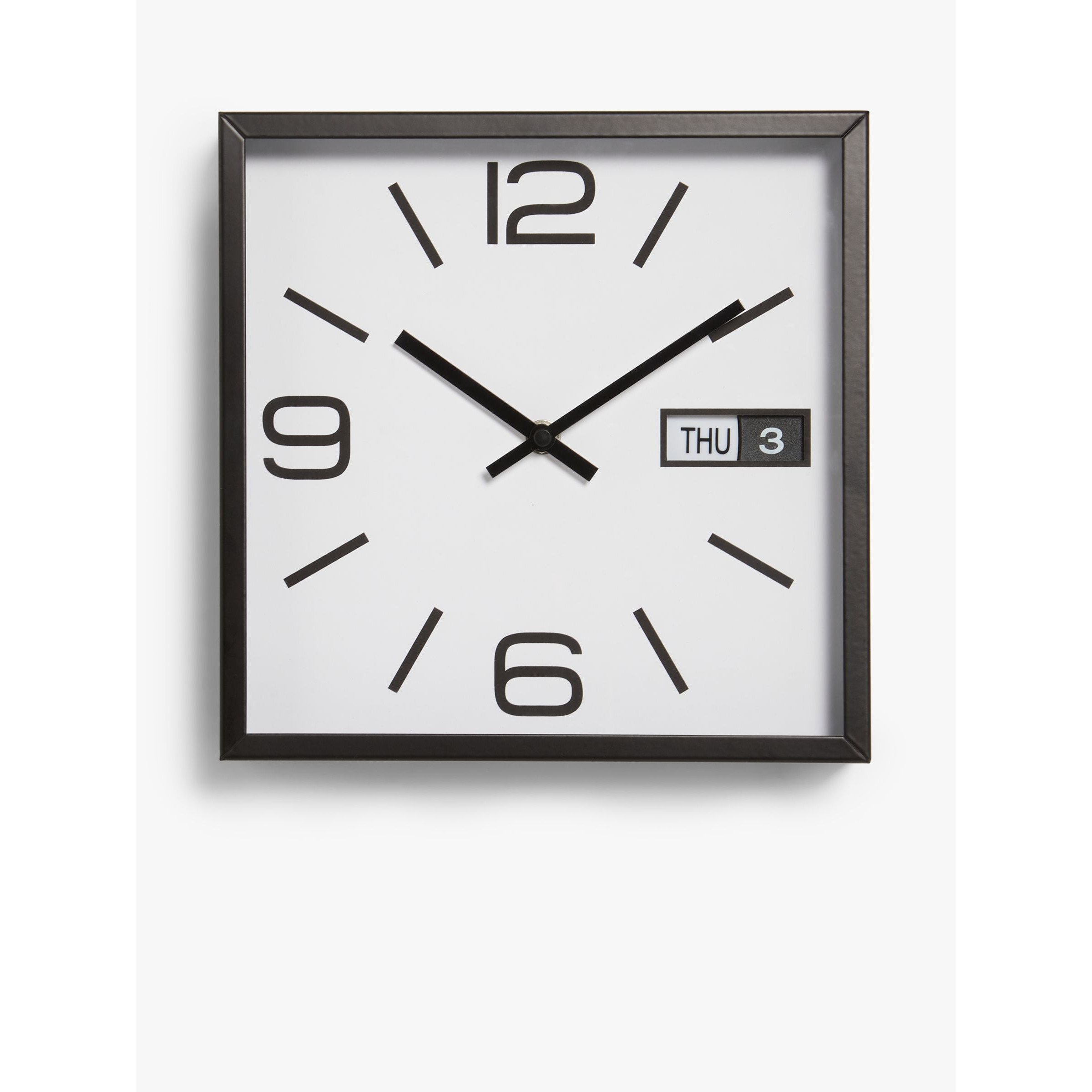 John Lewis Square Analogue Wall Date Clock, 25cm, Black/White - image 1
