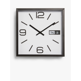 John Lewis Square Analogue Wall Date Clock, 25cm, Black/White - thumbnail 1