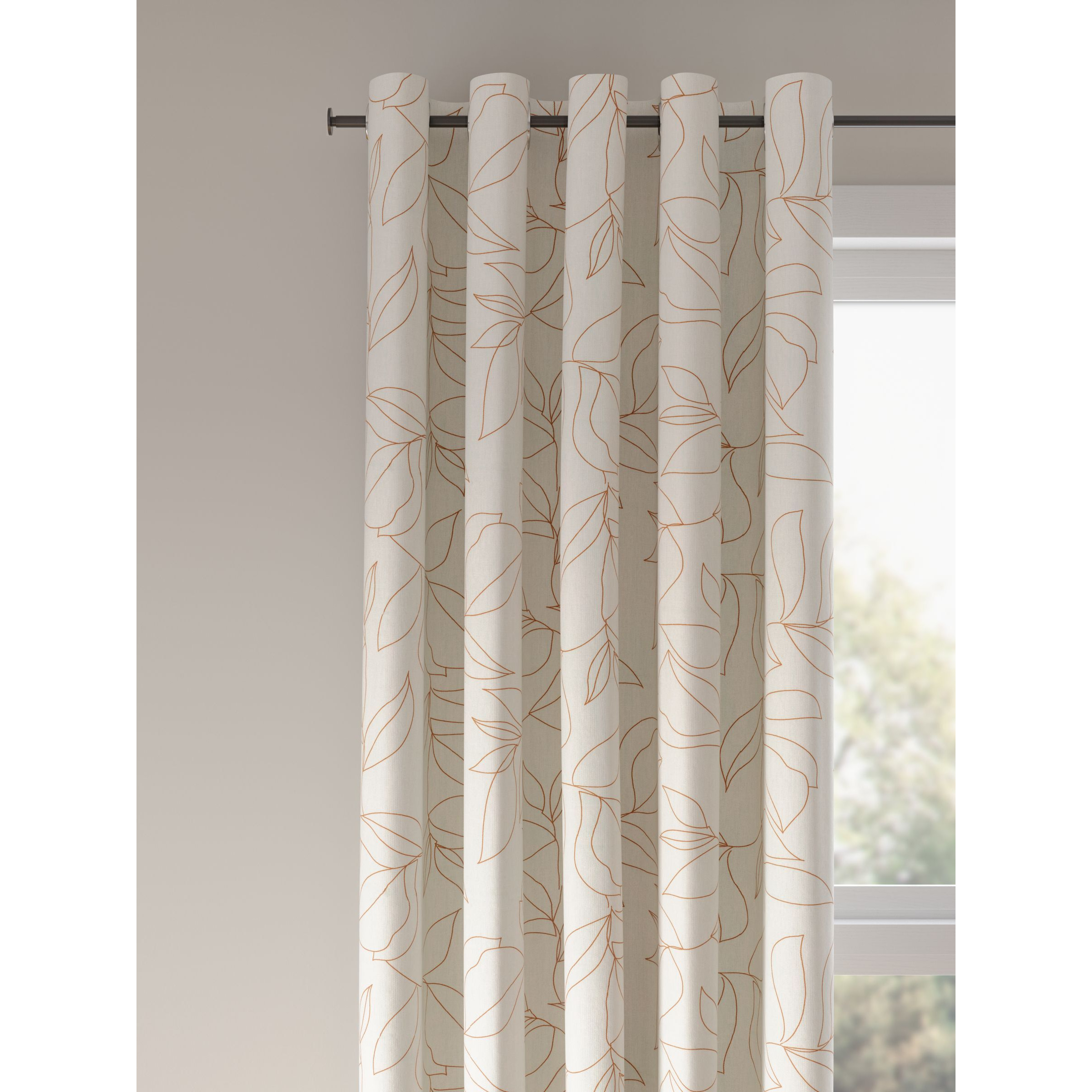 John Lewis ANYDAY Trailing Leaves Pair Lined Eyelet Curtains
