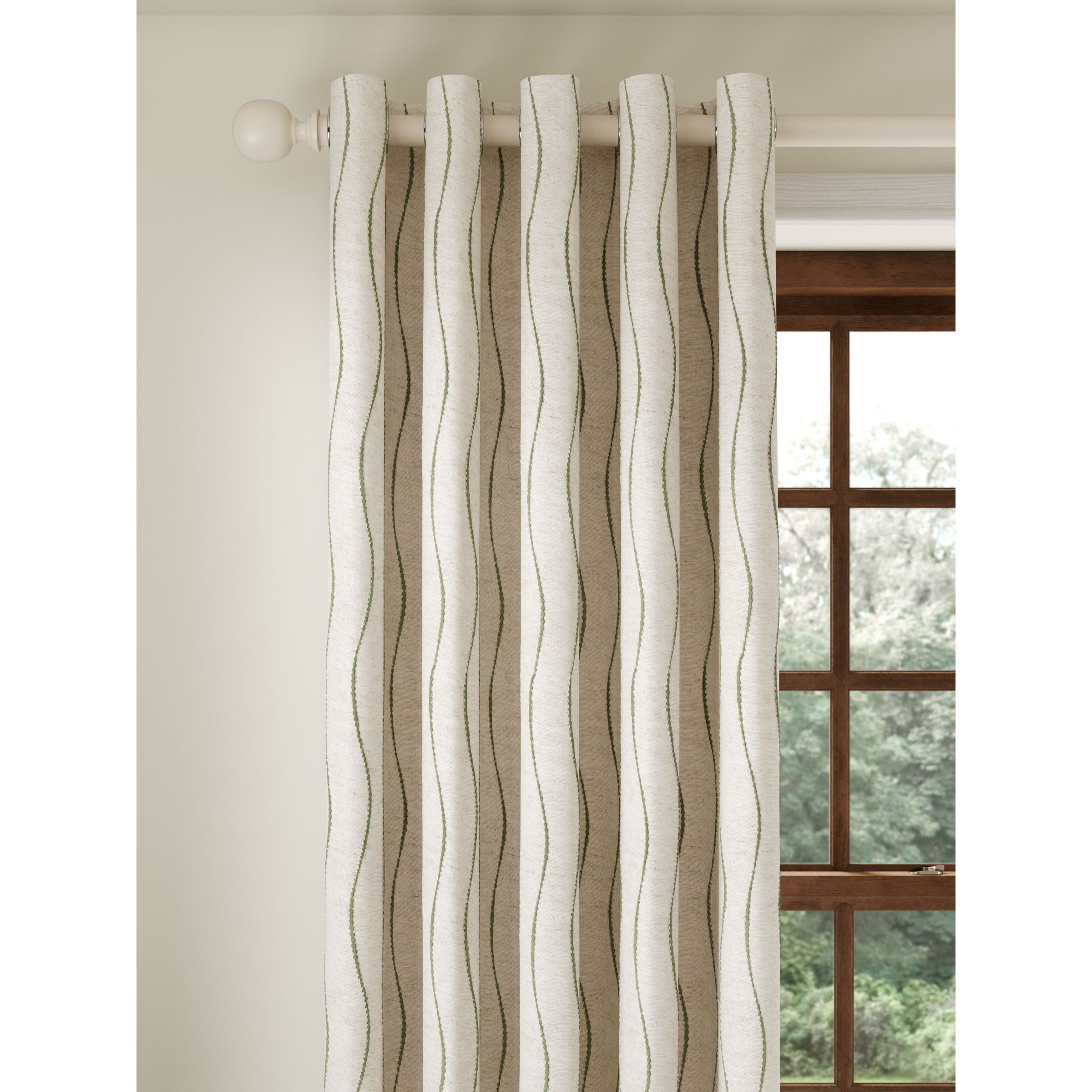John Lewis Picot Stripe Embroidery Pair Lined Eyelet Curtains - image 1