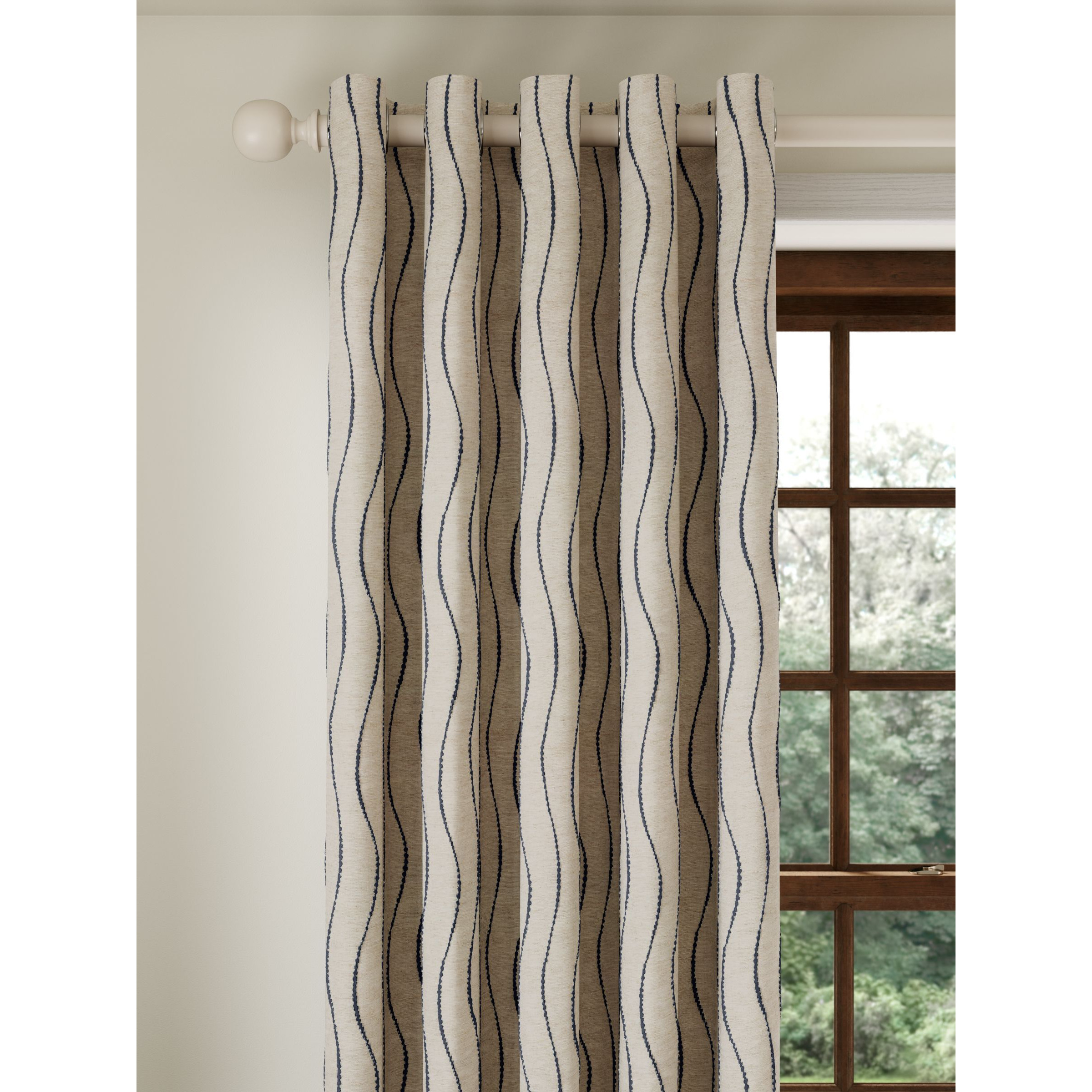 John Lewis Picot Stripe Embroidery Pair Lined Eyelet Curtains - image 1