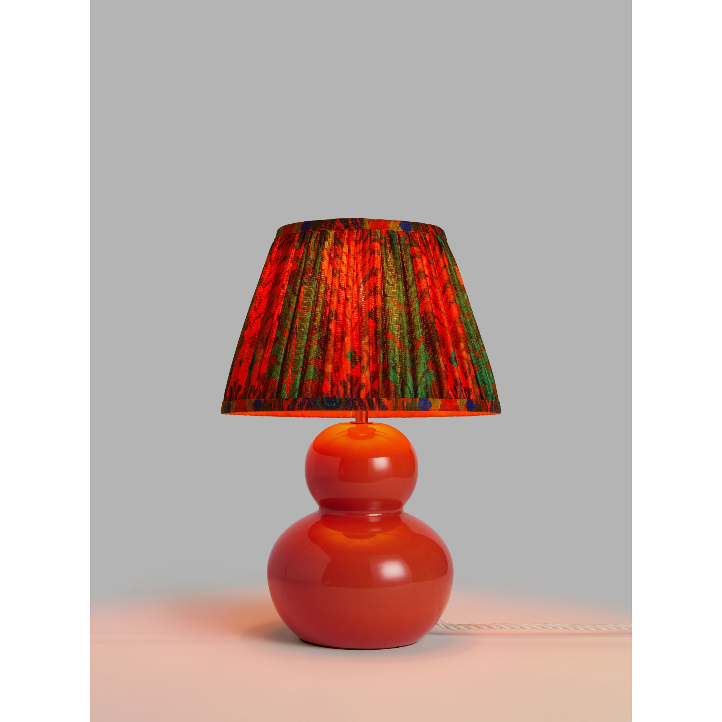 John Lewis + Matthew Williamson Curved Ceramic Lamp Base and Peacock Tapered Lampshade, Terracotta/Red - image 1