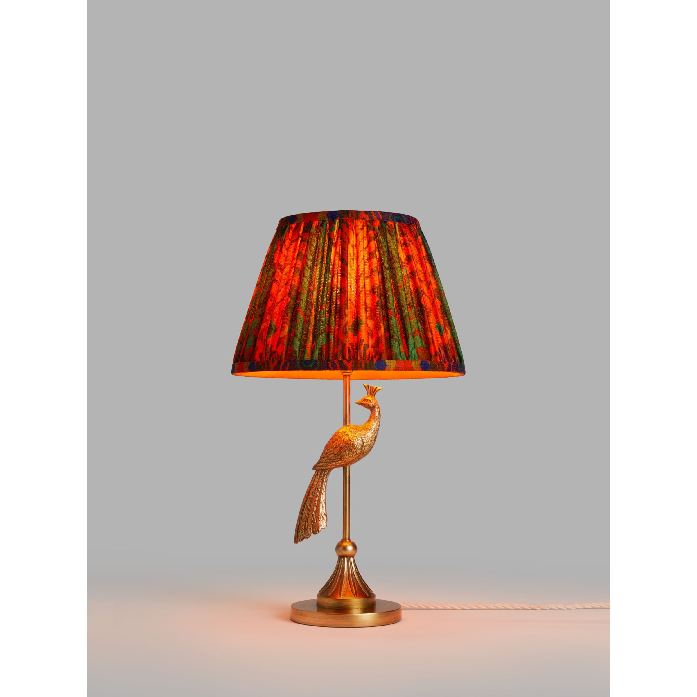 John Lewis + Matthew Williamson Peacock Lamp Base and Peacock Tapered Lampshade, Gold/Red - image 1
