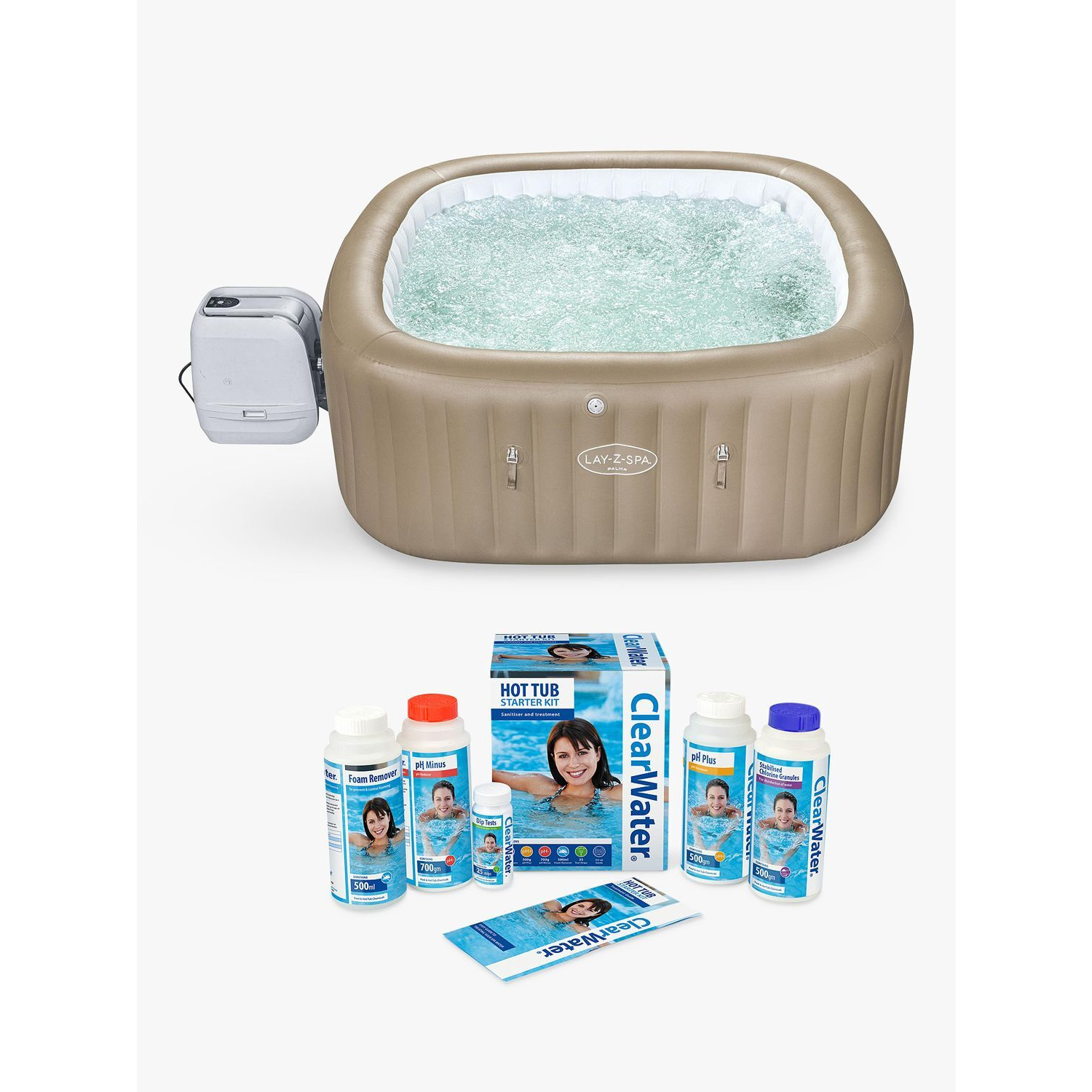 Lay-Z-Spa Palma HydroJet Pro Square Hot Tub with LED Lights, Cover & Clearwater Spa Chemical Starter Kit, 7 Person - image 1