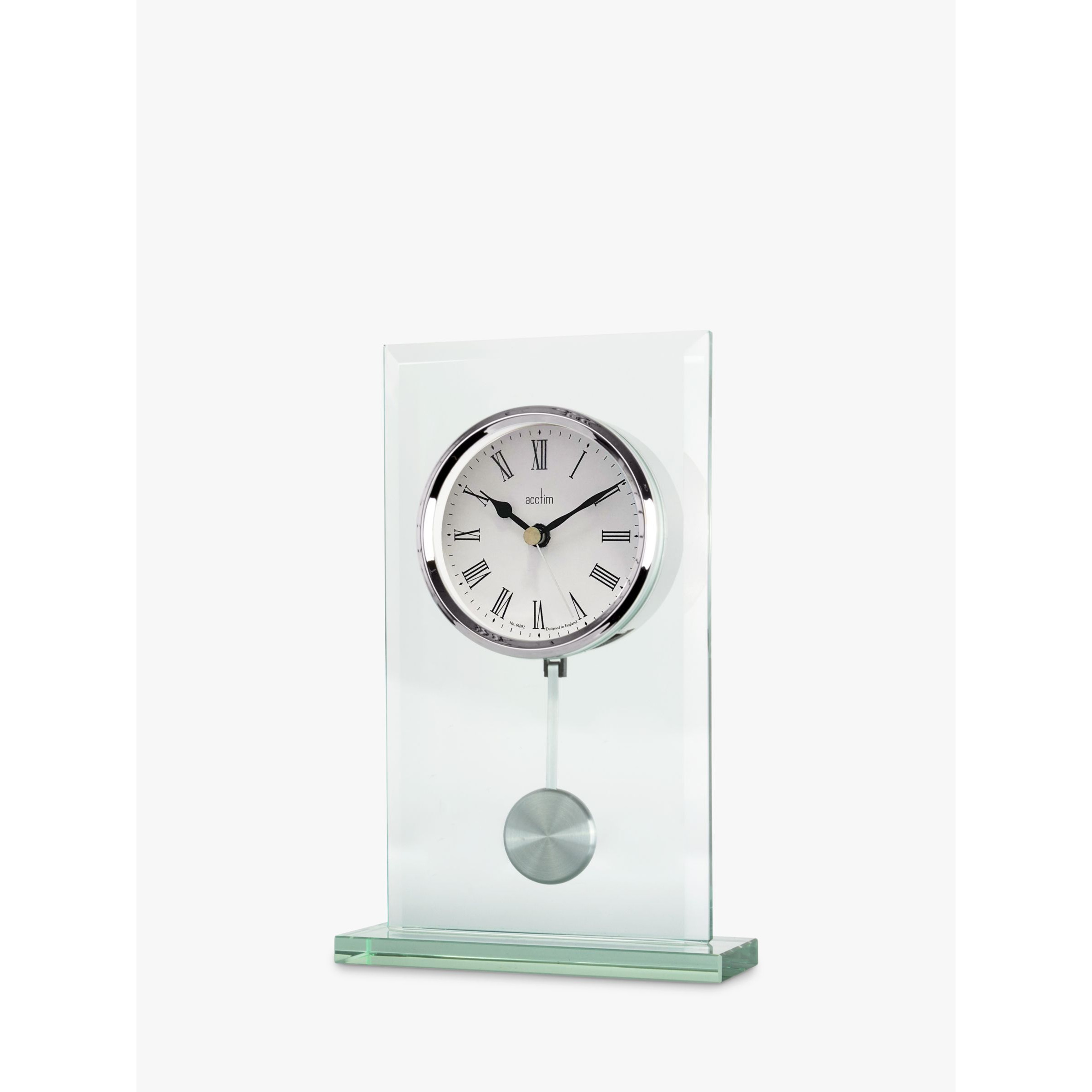 Acctim La Collina Roman Numeral Quartz Analogue Glass Pendulum Mantel Clock, 22cm, Clear