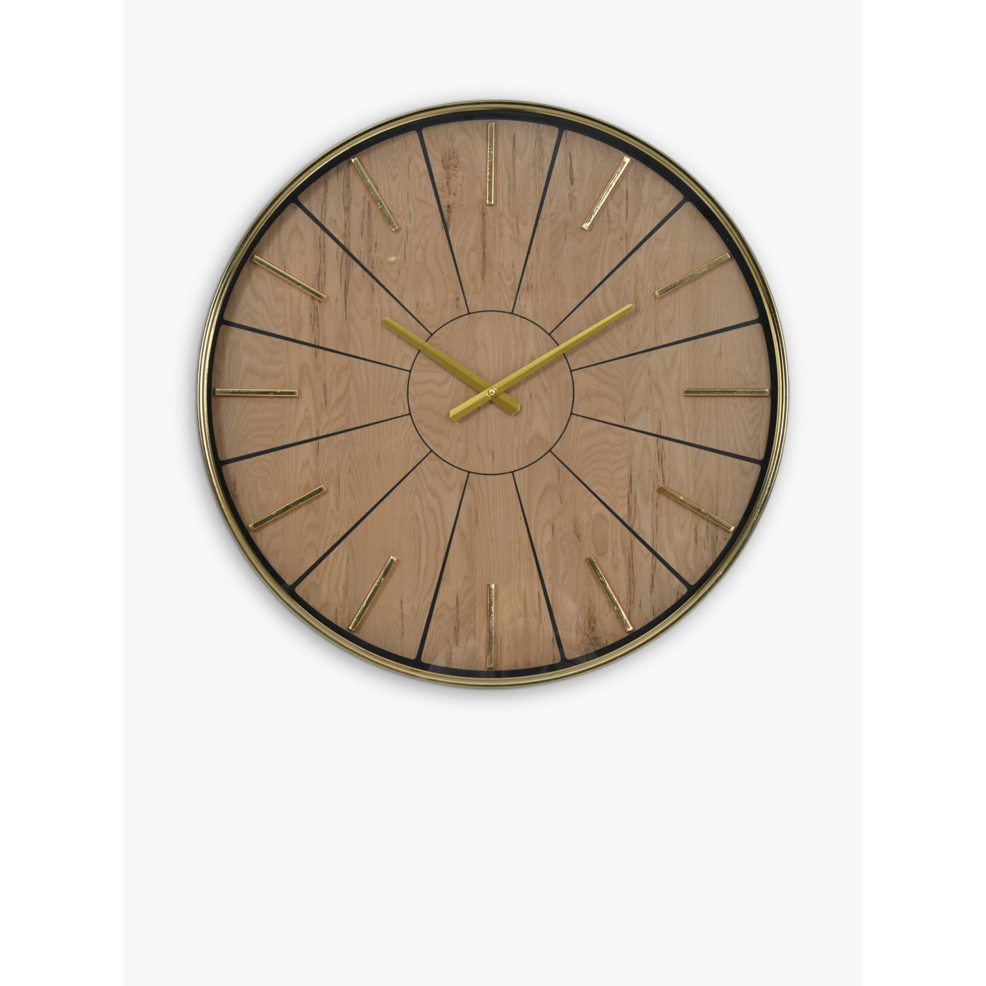 Libra Interiors Riley Wood-Effect Analogue Wall Clock, 60cm, Gold/Brown - image 1