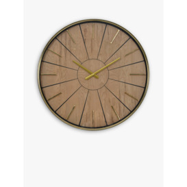 Libra Interiors Riley Wood-Effect Analogue Wall Clock, 60cm, Gold/Brown - thumbnail 1