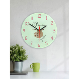 Treat Republic Kids' Personalised Sloth Glass Wall Clock, 20cm, Mint - thumbnail 2