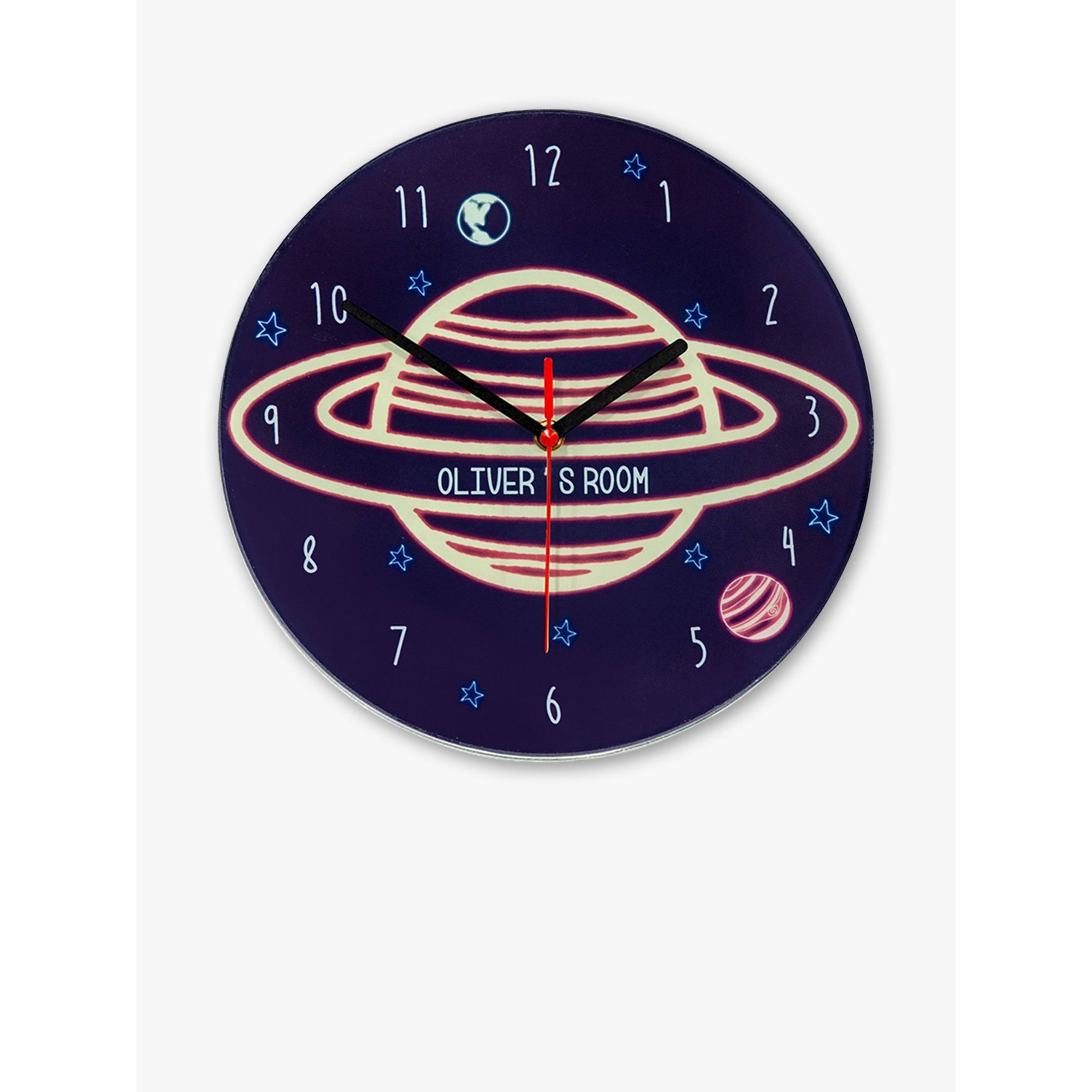 Treat Republic Kids' Personalised Space Glass Wall Clock, 20cm, Navy - image 1