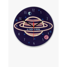 Treat Republic Kids' Personalised Space Glass Wall Clock, 20cm, Navy