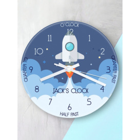 Treat Republic Kids' Personalised Space Shuttle Glass Wall Clock, 20cm, Blue - thumbnail 2