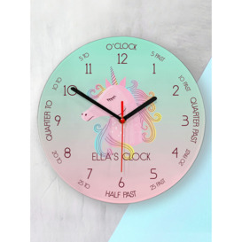 Treat Republic Kids' Personalised Unicorn Glass Wall Clock, 20cm, Pink/Multi - thumbnail 2