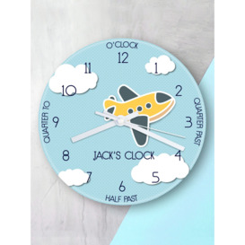 Treat Republic Kids' Personalised Aeroplane Glass Wall Clock, 20cm, Blue - thumbnail 2