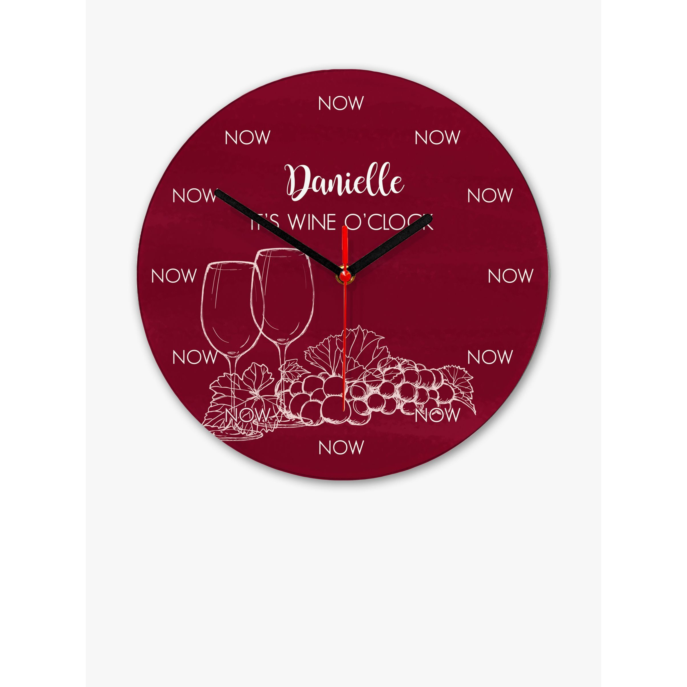 Treat Republic Personalised Wine O'Clock Glass Wall Clock, 20cm, Red - image 1