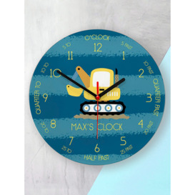 Treat Republic Kids' Personalised Digger Glass Wall Clock, 20cm, Blue - thumbnail 2