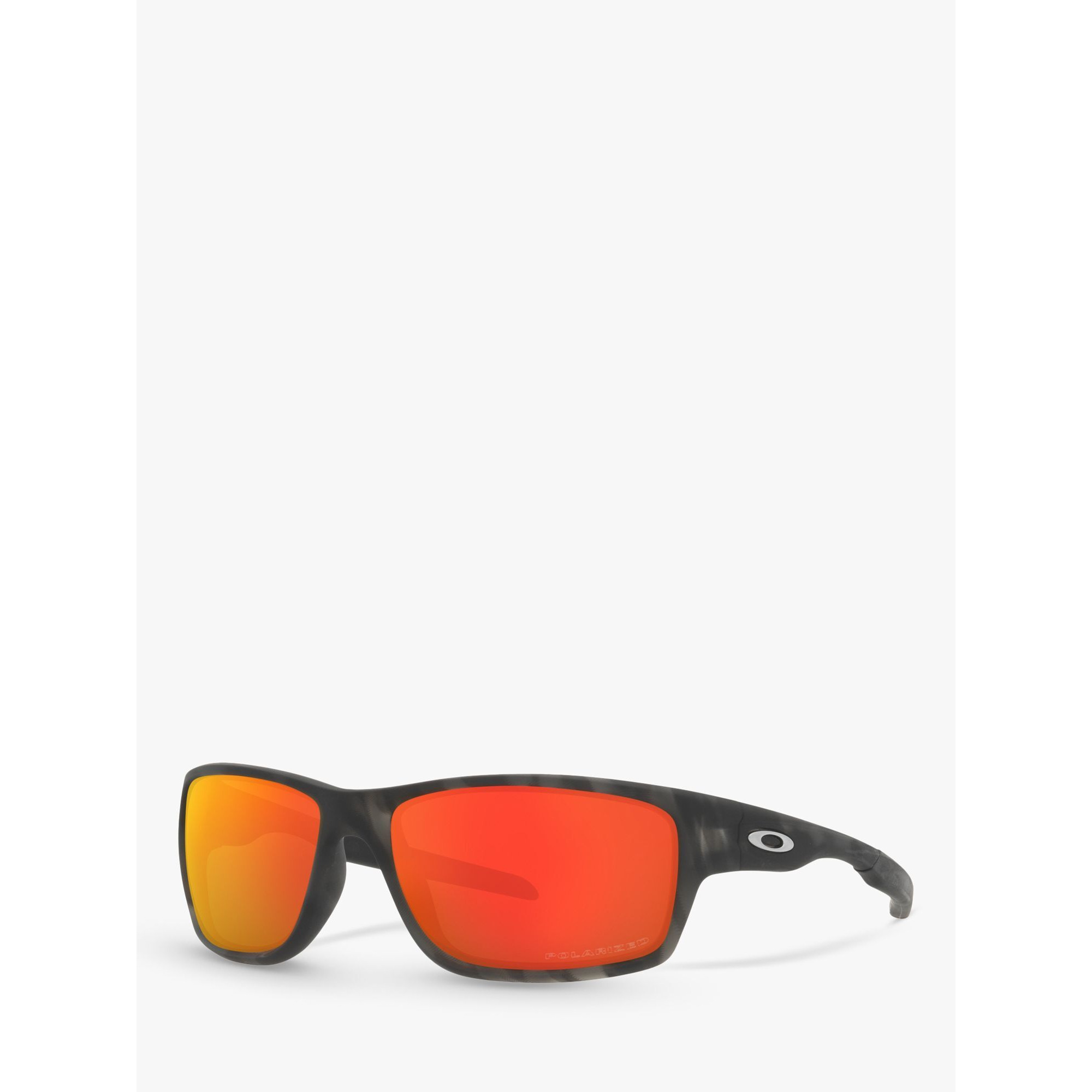Oakley OO9225 Men's Canteen Prizm Rectangular Polarised Sunglasses, Matte Black Tortoise/Mirror Red