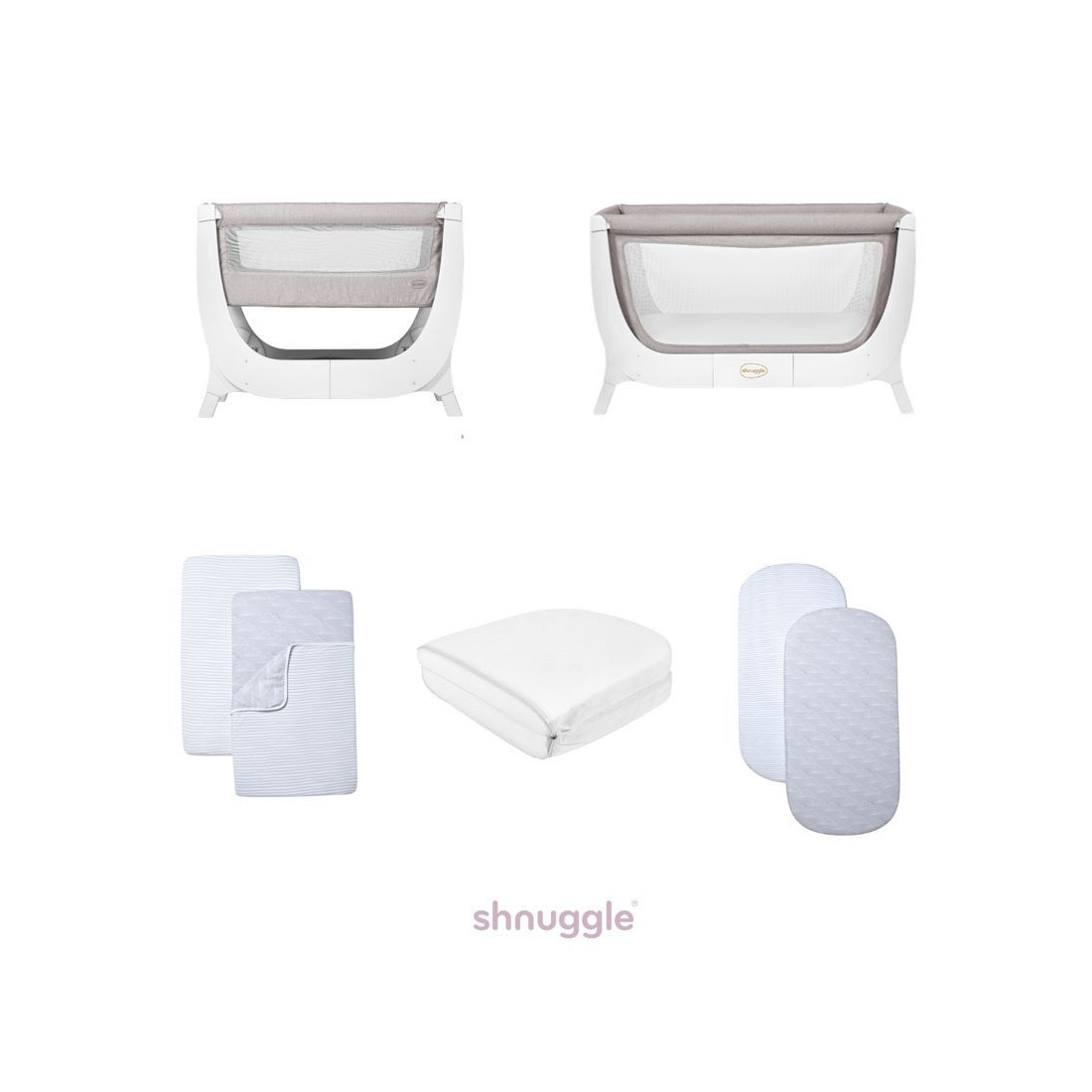 Shnuggle Air Crib, Air Cot Conversion Kit, Air Cot Folding Mattress and Crib Bedding/Sheets Bundle, Stone Grey - image 1