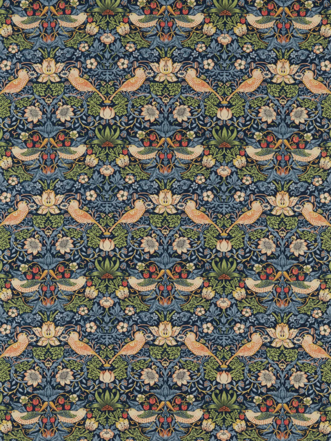 Morris & Co. Strawberry Thief Made to Measure Curtains or Roman Blind, Indigo/Mineral - image 1