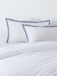John Lewis Burford Pure Cotton Slub Embroidery Duvet Cover Set, Blue