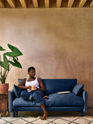 Cozmo Cozy 2 Seater Sofa, Blue Velvet Blue Piping - thumbnail 3