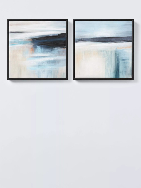 John Lewis 'Misty Skies' Framed Embellished Canvas Print, Set of 2, 35 x 35cm, Blue - image 1