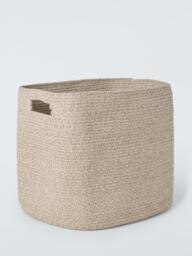 John Lewis Harbour Woven Cotton Square Storage Basket, Natural Cream, Medium - thumbnail 1