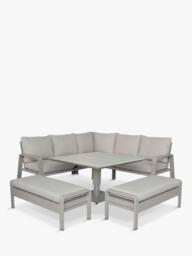 Bramblecrest Prague 7-Seater Corner Casual Garden Dining Set with Height-Adjustable Square Table, Latte
