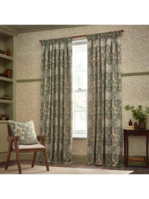Morris & Co. Snakeshead Pair Lined Pencil Pleat Curtains, Sunflower/Stone - image 1
