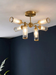 Bay Lighting Aydan 6 Arm Semi Flush Ceiling Light, Gold - thumbnail 2
