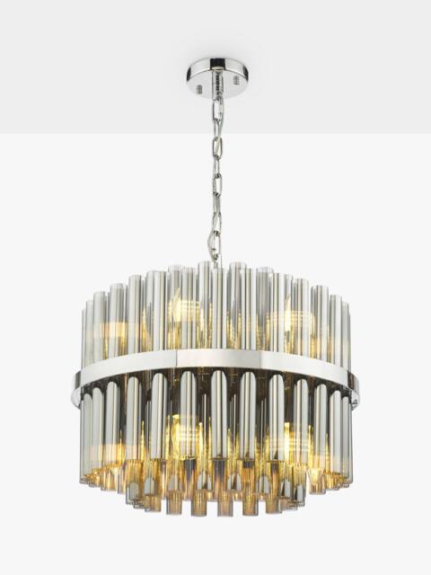 Där Imani 12 Light Ribbed Glass Pendant Ceiling Light, Chrome/Smoke - image 1